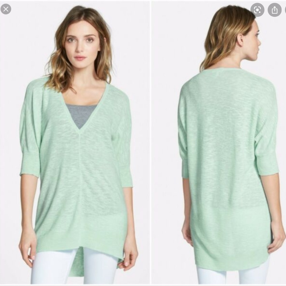 Eileen Fisher- v- neck sweater 3/4 sleeve mint